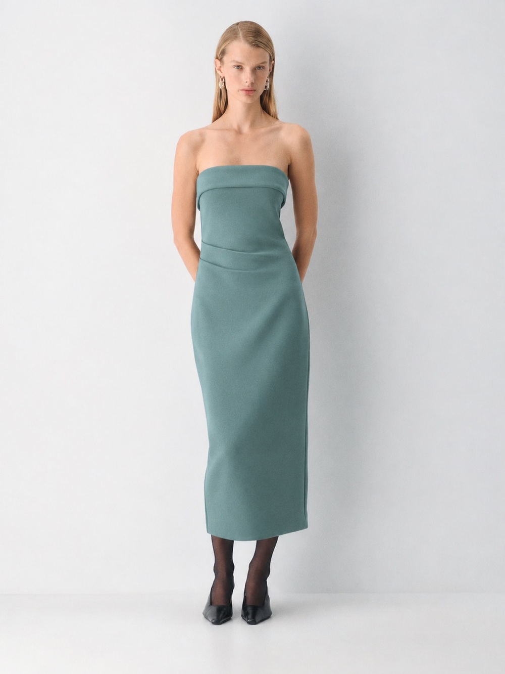 NWT Aritzia Ten Strapless Eyecatcher Dress in Sage Teal